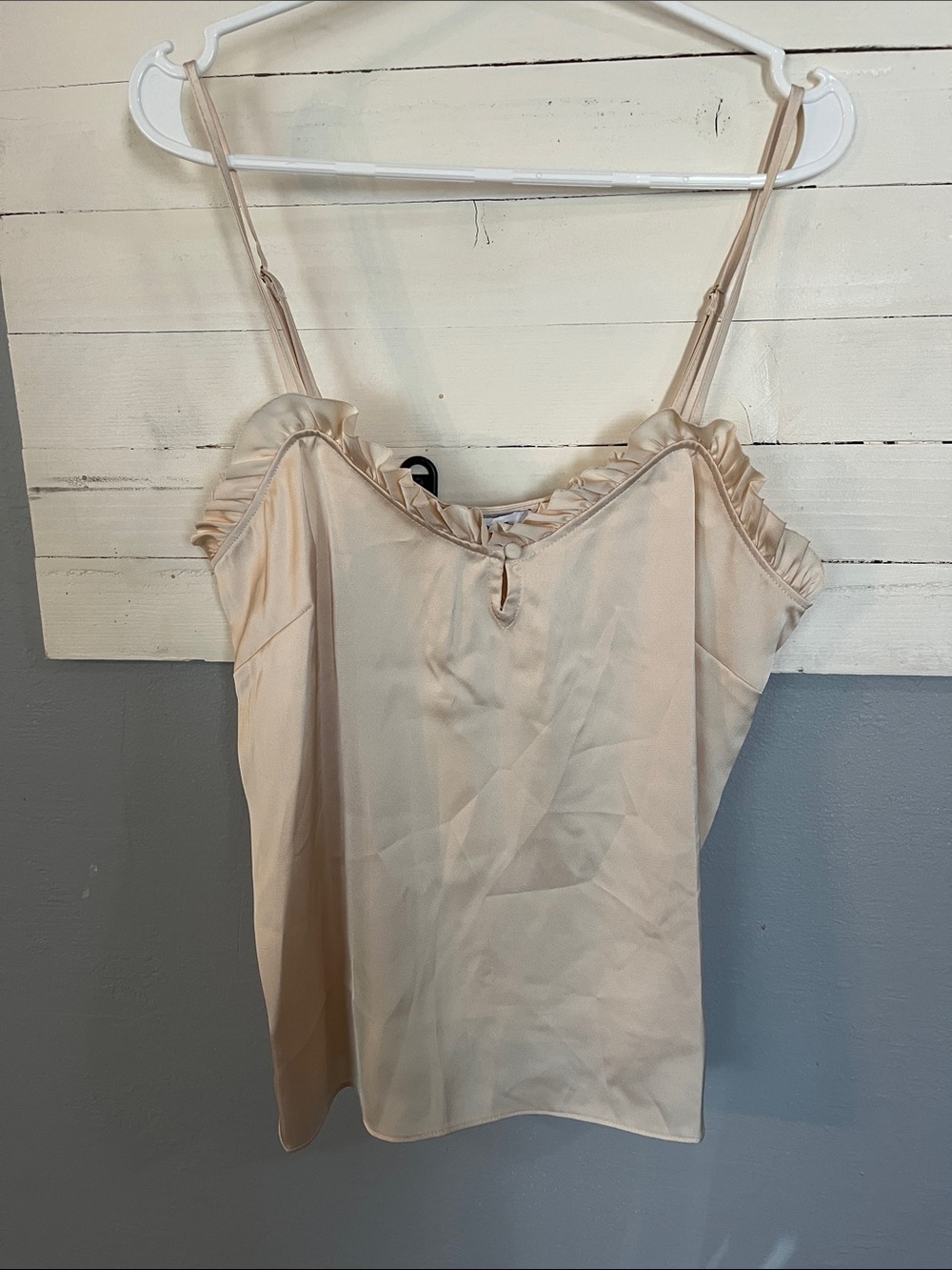 Silky Ruffle-Trim Cami Tank Top - Beige